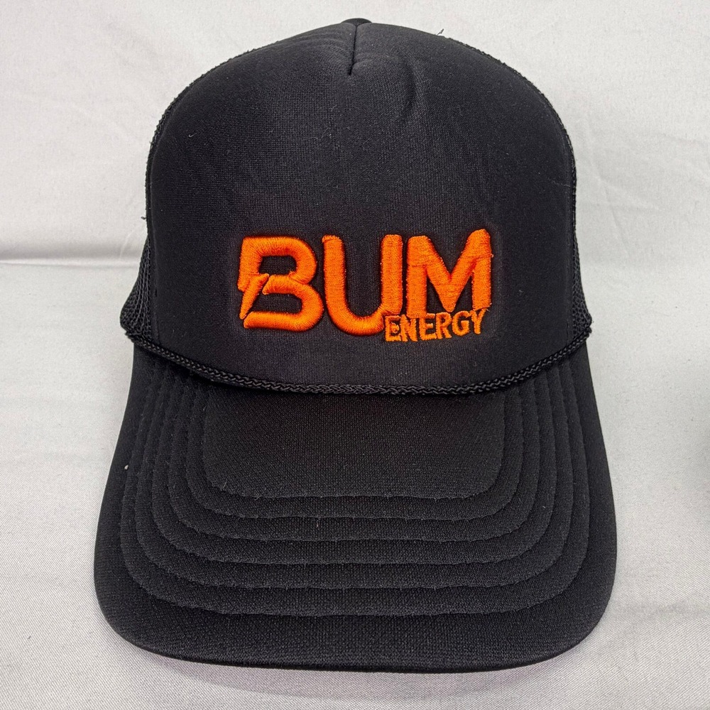 Bum Energy Trucker Hat Snapback Unisex OSFM Black Orange Embroidered Logo Cap
